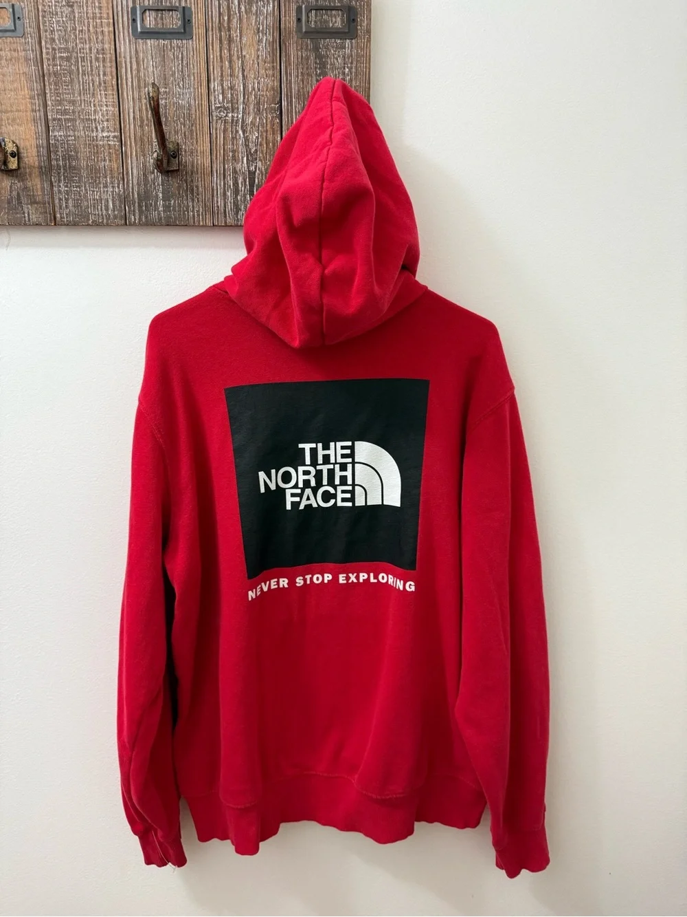 The North Face Red Pullover Hoodie with White Logo